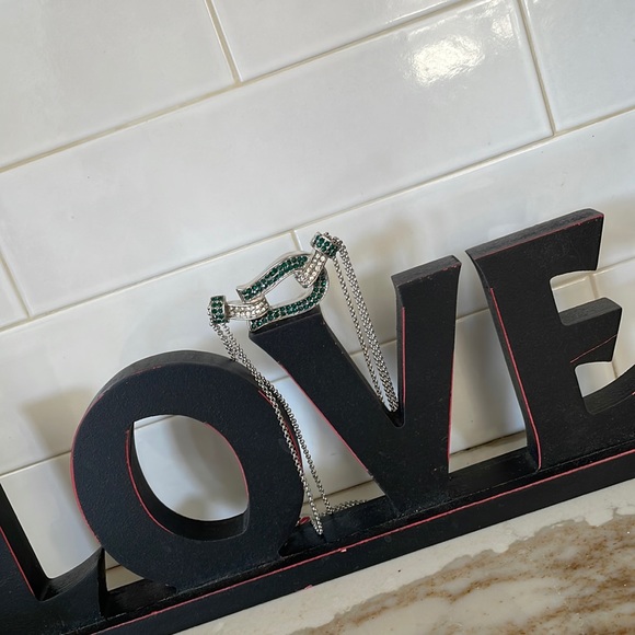 SIGAL BUCKLE CRYSTAL Silver Multi-Strand Triple Chain Necklace ~ 18” - Picture 2 of 8